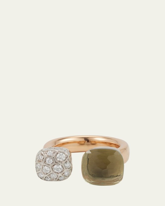 Nudo 18K Rose Gold Prasiolite and Diamond Between-The-Finger Ring